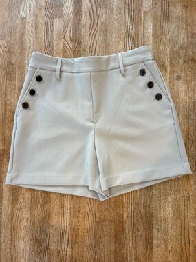 Rachel Zoe Cream High-Rise Bermuda Shorts with Side Buttons